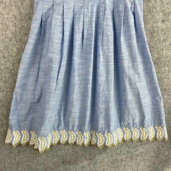 Suno Dress Womens 4 Blue Pleated Embroidery Gold Trim Midi Short Sleeve Resort - Picture 12 of 16